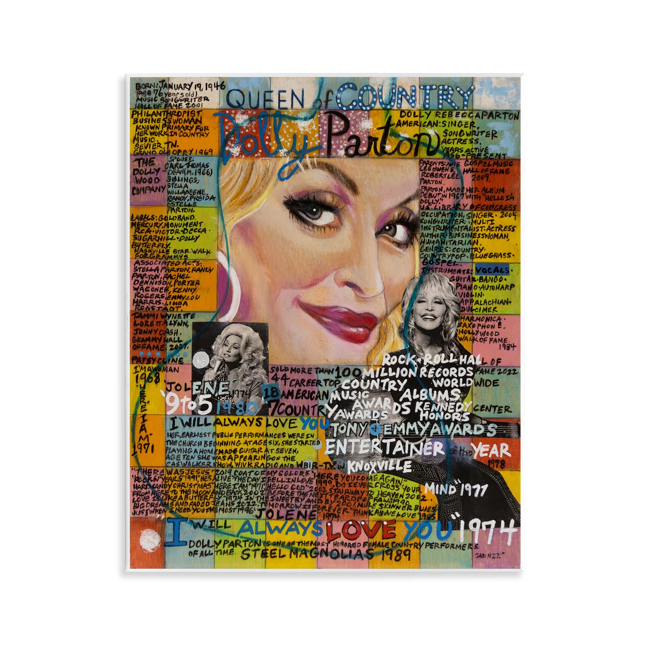 Stupell Industries Dolly Parton Collage Wall Plaque Art Design by Sabin